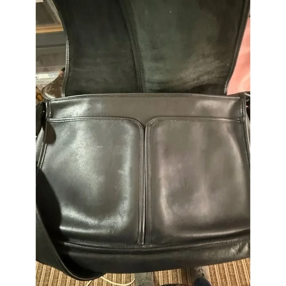 Vintage Coach Black Leather Legacy Full Flap Messenger Laptop Bag #5206